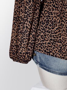 SHEIN ICON Women's Plus Size Autumn/Winter Retro Sexy Simple Casual Commuter Millennial Style Y2K Twisted Leopard Print Lantern Sleeve Shirt - Brown - View 8