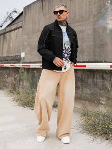 Artur Kramer 男士休闲时尚百搭长袖短款夹克，Techwear Y2k 短款拉链跑道风衣夹克，秋季，垃圾摇滚 - 黑色 - 查看 4