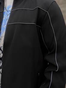 Artur Kramer 男士休闲时尚百搭长袖短款夹克，Techwear Y2k 短款拉链跑道风衣夹克，秋季，垃圾摇滚 - 黑色 - 查看 6