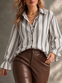 Ceyna Plus Size Summer New 100 Cotton Fabric White Pattern Long Sleeve Casual Smart Daily Vacation Women's Shirt Office Confirmation - Apricot - View 6