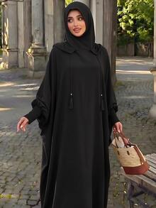 Mulvari جلاب فضفاض بقلنسوة بلون موحد بني أنيق وذكي مناسب للمكتب والزفاف والخريف - كاكي - مشاهدة 1