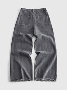ROMWE MEN Grunge Punk Men's Distressed Raw Hem Denim Jeans - Multicolor - View 2