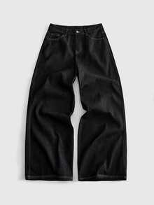 ROMWE MEN Street Life 男士刺繡圖案寬鬆牛仔褲 - 深色水洗藍 - 查看 2