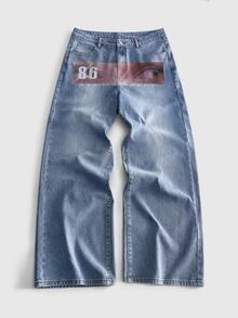 ROMWE MEN Men's Digital Pattern Pocket Button Loose Casual Denim Jeans - Blue - View 5