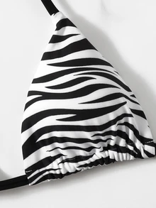 SHEIN Swim 2pcs/Set 2025 Women Zebra Print Halter Tie Sexy Bikini Set, Random Print Summer - Black and White - View 4