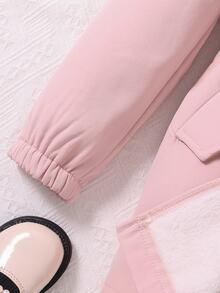 SHEIN 青少年女孩外套 抓絨 秋季服飾 粉色長袖 毛茸茸拼接純色拉鍊保暖內裡夾克，秋冬款，休閒，極簡風 - 粉色 - 查看 8