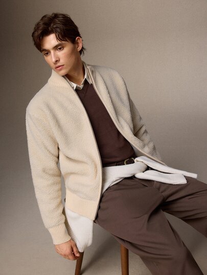 Calmiston Casaco de malha tipo cardigan para homem com forro térmico, outono/inverno