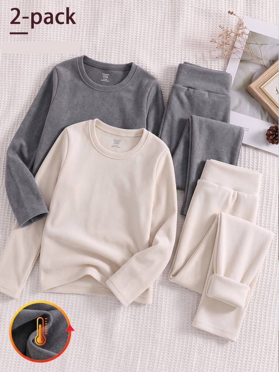 SHEIN سراويل ضيقة للبنات، خريف/شتاء، سراويل بطانة صوفية، مناسبة للارتداء اليومي العادي، أسلوب بسيط، ألوان عشوائية (5 قطع/2 قطعة) - متعدد الألوان - مشاهدة 1