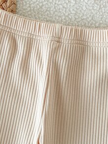 SHEIN 2件組新生女嬰清新可愛風飛袖3D花朵裝飾對比鈕扣人造毛針織開襟衫＋羅紋長褲，適合拍照與日常穿著 - 彩色 - 查看 5