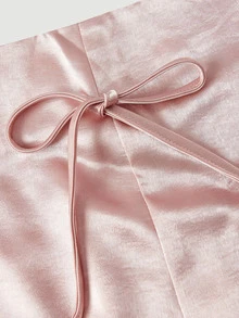 SHEIN MOD Plus Size Women's Pale Rose Satin Skirt, Bow Decor, Elastic Waist, Side Zipper, Suitable For Autumn Date Wear - Pink - View 4