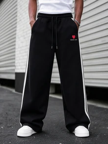 Major Grit Men's Young Street Style Streetwear, Black And White Side Contrast Color Webbing Loose Sweatpants, Best Choice For Fall And Holiday Gifts Vacation - Black - View 8