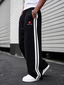 Major Grit Men's Young Street Style Streetwear, Black And White Side Contrast Color Webbing Loose Sweatpants, Best Choice For Fall And Holiday Gifts Vacation - Black - View 5