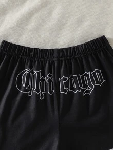 Young Boys Sleeveless Cartoon Letter "Chicago" Print Tank Top And Shorts 2-Piece Set, Sports Outfit For Summer - Black - View 6