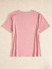 Zolique Women's Casual Fitted Short Sleeve T-Shirt - Pink - View 3