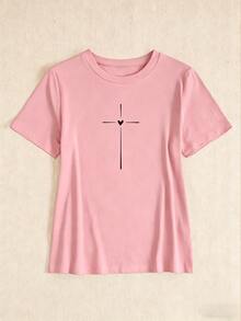 Zolique Women's Casual Fitted Short Sleeve T-Shirt - Pink - View 6