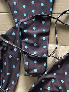 Swim Mod Women Brown And Blue Polka Dot Halter Tie Two Pieces Bikini Swimwear Bikini Set, - Multicolor - View 6