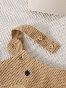 Souflis Souflis 1pc Baby Boy Newborn Bear Head Embroidered Corduroy Overalls, Suitable For All Seasons - Brown - View 4