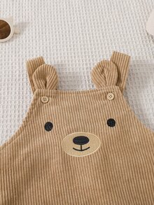Souflis Souflis 1pc Baby Boy Newborn Bear Head Embroidered Corduroy Overalls, Suitable For All Seasons - Brown - View 3