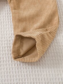 Souflis Souflis 1pc Baby Boy Newborn Bear Head Embroidered Corduroy Overalls, Suitable For All Seasons - Brown - View 6
