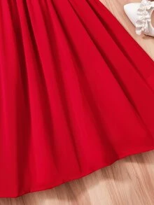 SHEIN Tween Girl Red Elegant Embroidered Puff Sleeve Dress For Christmas - Red - View 7
