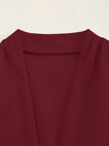 Franclia 女款兩件式套裝，無袖抓皺腰部設計，金屬扣上衣搭配不對稱下擺，酒紅色夏季優雅晚宴雞尾酒禮服 - 酒紅色 - 查看 5