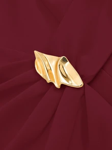 Franclia 女款兩件式套裝，無袖抓皺腰部設計，金屬扣上衣搭配不對稱下擺，酒紅色夏季優雅晚宴雞尾酒禮服 - 酒紅色 - 查看 8
