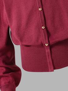 SHEIN Tween Girls Sweater Set,Vintage Style Knit 2 Pieces Set For Autumn/Winter,Burgundy Pearl Button Cardigan+Bodycon Skirt,Elegant,Holiday,Back-To-School - Burgundy - View 7