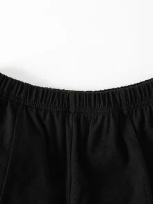 SHEIN 3件組青少年女孩黑白長袖數位印花上衣、黑色長褲、細肩帶背心，適合秋季戶外、學校、職業裝、晚裝、休閒、80年代風格 - 黑色 - 查看 8