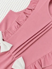 SHEIN Tween Girls Fall Tops 2pcs/Set Outfit, Ruffle Collar Pullover Long Sleeve Shirt, Woven Bow Fall Clothes,Back To School,School Clothes - Multicolor - View 12