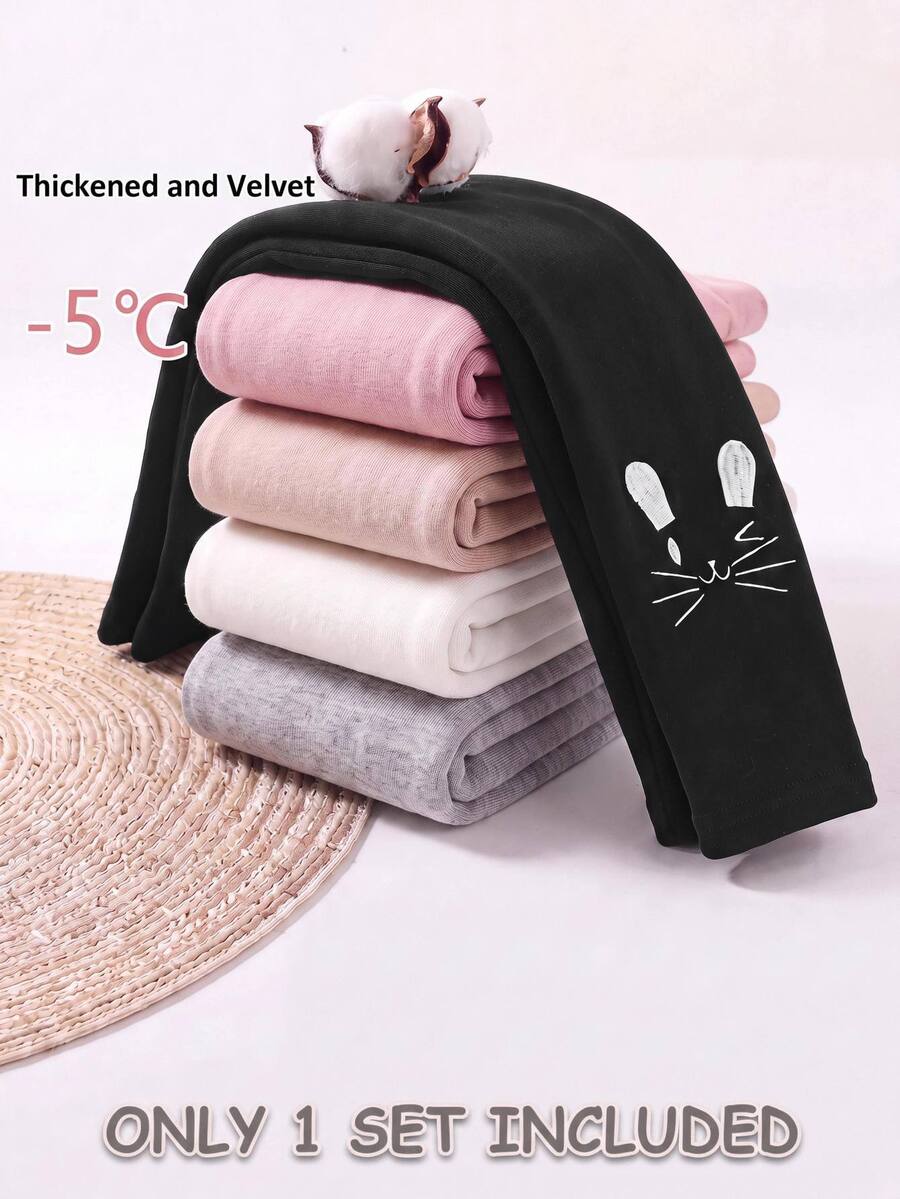 SHEIN 5pcs Baby Girl Cartoon Embroidery Winter Pants Ramdom Item Only - Black - View 1
