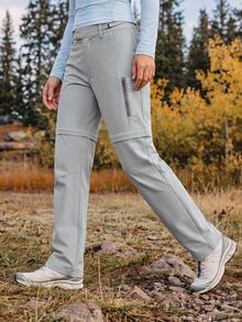 In My Nature Women's Solid Color Zipper Design Straight Leg Loose Outdoor Pants - Grey - View 4