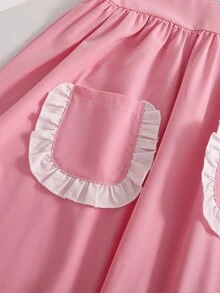 SHEIN Tween Girls Contrast Peter Pan Collar 2-In-1 Long Sleeve Modest Dress Ruffle Pockets A-Line School Swing Dresses - Pink - View 6