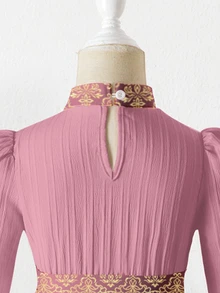 SHEIN 少女刺绣腰带优雅长袖连衣裙，充满中东风情 - 彩色 - 查看 7