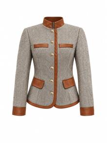 Linhara Plus Size Women's Colorblock Casual Daily Long Sleeve Jacket - Multicolor - View 6