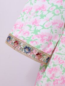 SHEIN 青少年女孩休閒度假波希米亞風花卉印花長洋裝，春夏派對公主禮服 - 彩色 - 查看 8