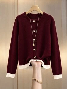 GlowEve CURVE Plus Size Women's Bow Button Cardigan Sweater,Knit Top Fall Winter 2026 Women Fall Winter Sweater Office Confirmation Elegant Fall - Multicolor - View 3