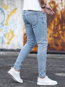 Colvenic Men's Street Style Button Pocket Denim Jeans - Black - View 6