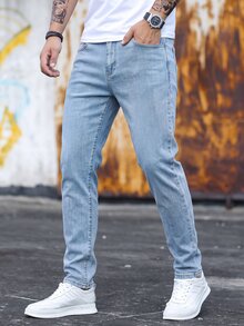 Colvenic Men's Street Style Button Pocket Denim Jeans - Black - View 4