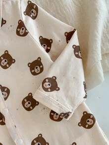 Loomiva 新生兒女嬰卡通熊圖案針織柔軟圓領長袖連身衣 棕色自然風 適合男嬰的秋季拉鍊包屁衣 - 彩色 - 查看 8