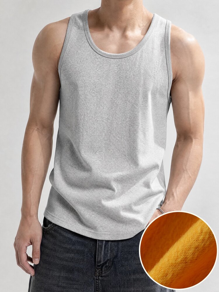 DAZY Men's Solid Color Crew Neck Thermal Lined Casual Versatile Tank Top Winter - Grey - View 4
