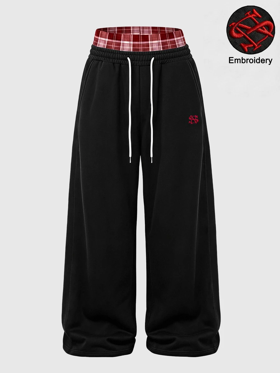Manfinity Hypemode Men's Casual Streetwear 2 In 1 Sweatpants Thick Knitted Joggers Elastic Waistband Drawstring Black And White Plaid Fall Gym - Black - View 1
