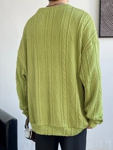 Claim Dot Men's Solid Color Simple Round Neck Long Sleeve Pullover Sweatshirt For Daily Wear - Green - View 2