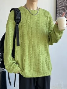 Claim Dot Men's Solid Color Simple Round Neck Long Sleeve Pullover Sweatshirt For Daily Wear - Green - View 5