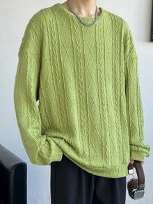 Claim Dot Men's Solid Color Simple Round Neck Long Sleeve Pullover Sweatshirt For Daily Wear - Green - View 4