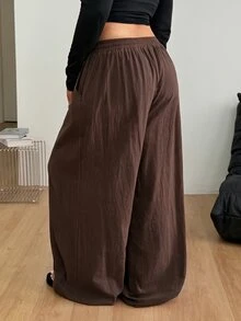 Coolane 女款大尺碼夏秋外出度假正式休閒優雅波西米亞風套裝 100%純棉抽繩腰咖啡棕色長褲 萬聖節 - 咖啡棕 - 查看 9