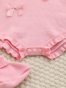 Baby Girls Sweater Romper With Bow Socks, Lace‑Trim Round‑Neck Long‑Sleeve Ones Winter - Baby Pink - View 3