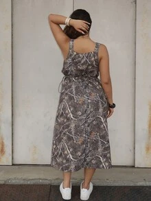 Dripcurv Plus Size Summer Casual Daily Vacation Camouflage Print Elastic Waist Dress - Multicolor - View 2