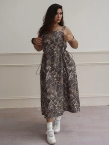 Dripcurv Plus Size Summer Casual Daily Vacation Camouflage Print Elastic Waist Dress - Multicolor - View 4