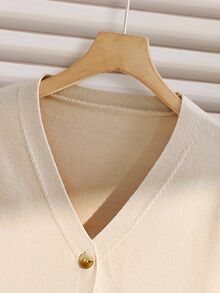 SHEIN Cute Sunflower Jacquard V-Neck Long Sleeve Casual Sweater For Tween Girls - Apricot - View 8