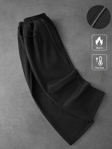SLATEMANN Men's Solid Color Drawstring Waist Pocket Casual Wide Leg Sweatpants - Black - View 2